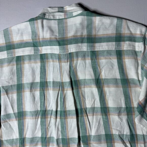 Bogari Studio Mens M Linen Windowpane Plaid Short Sleeve Button Down Shirt - Picture 9 of 14